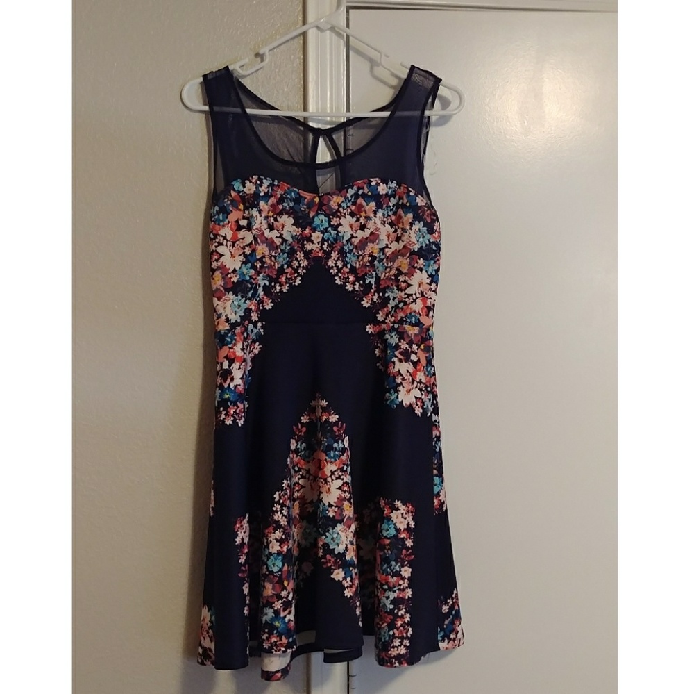 Navy Blue Floral Mini Dress